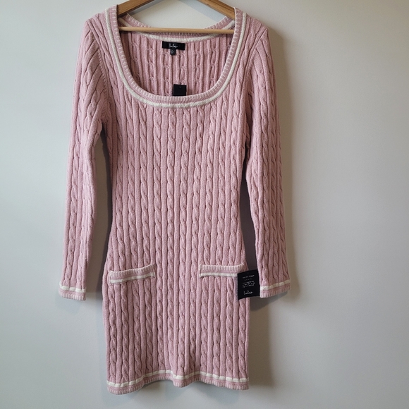 Lulus Dresses & Skirts - Lulu's Sweater Dress Bodycon Womens Cable Knit Large Pink Long Sleeve
